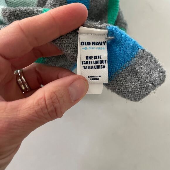 Old Navy One Size Scarf, Long, Gray with Multicolor Rainbow Stripes - Picture 2 of 3